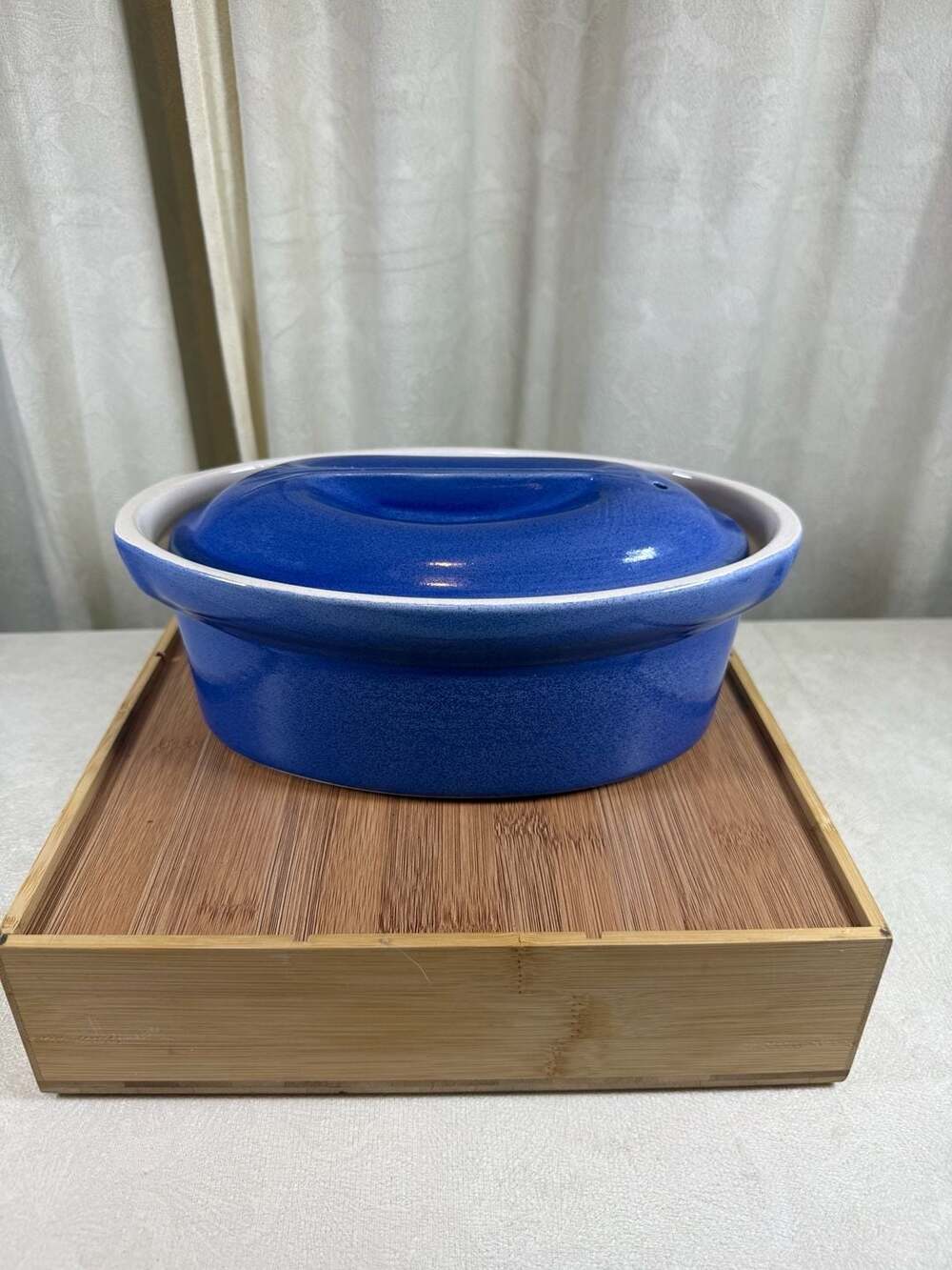 Vintage Emile Henry Marcigny France Blue Oval Covered‎ Casserole Terrine Dish